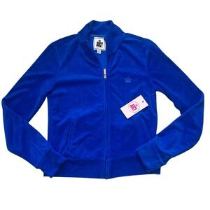 NEW Juicy Couture Track Jacket Terry Cloth Womens XS Y2K Blue Splash Crown‎ Logo